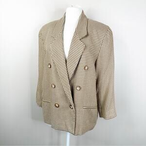 Vintage Gianni Sport Blazer Jacket Womens 12 Houndstooth Tan Neutral Equestrian